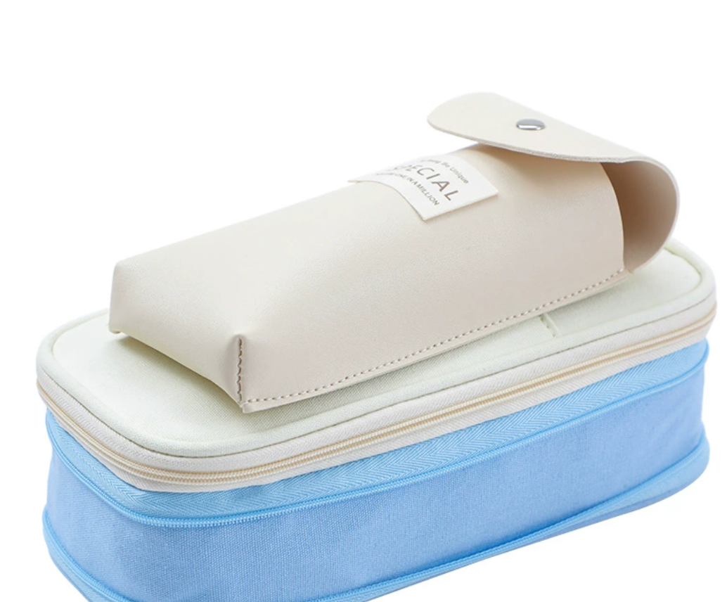 笔袋大容量马卡龙拼色伸缩帆布笔袋可